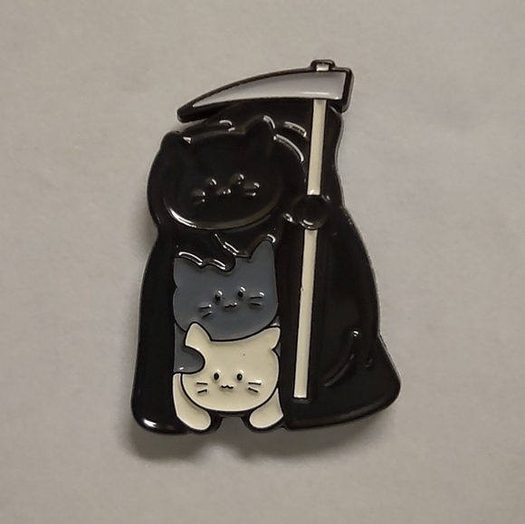 2/$10 Grim Reaper Cute Cat Stack Enamel Pin - Picture 1 of 2